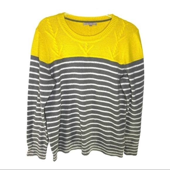 New Gap Yellow  grey & white stripe sweater - Picture 1 of 10